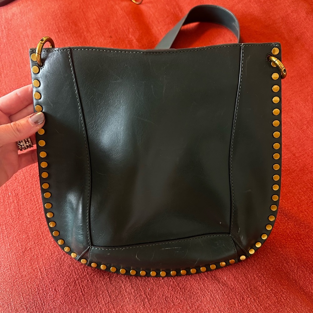 Isabel Marant Oksan Green Leather Studded Shoulder Bag - Picture 2 of 6